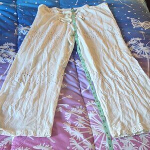 White Eyelet Drawstring Wide-Leg Women's Pants Beach Cover-up